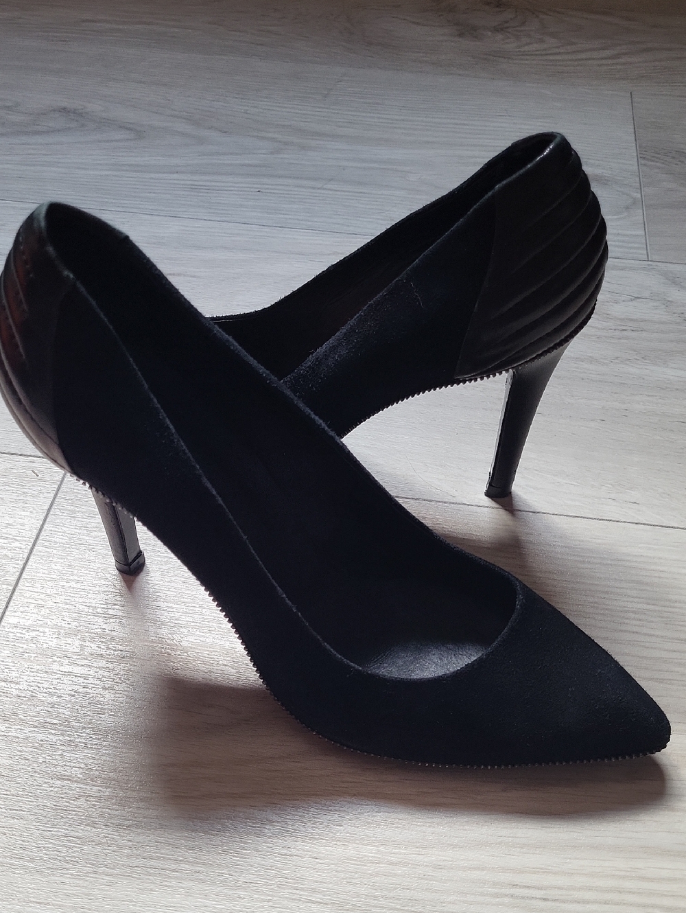 The Kooples Zipper Edge Black Suede And Leather Pumps